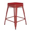 Flash Furniture Kai Commercial Grade 24 High Backless Red Metal Indoor-Outdoor Counter Height Stool with Red Poly Resin Wood Seat