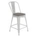 Flash Furniture Carly Commercial Grade 24 High White Metal Indoor-Outdoor Counter Height Stool with Back with Gray Poly Resin Wood Seat