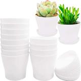 12 Pack 4 Inch White Plastic Planters Round Flower Plant Nursery Pot with Drainage Holes and Tray Indoor Flower Plant Container for All House Plants Succulents Flowers and Cactus