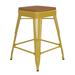 Flash Furniture Kai Commercial Grade 24 High Backless Yellow Metal Indoor-Outdoor Counter Height Stool with Teak Poly Resin Wood Seat