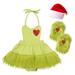 IBTOM CASTLE Newborn Infant Baby Girls Elk Christmas Grinch Clothes with Reindeer Hairband Fancy Dress up Gown Party Princess Outfits 12-18 Months Green - Halter & Hat