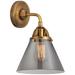 Nouveau 2 Cone 8" LED Sconce - Brass Finish - Plated Smoke Shade