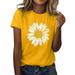 Wendunide 2024 Clearance Sales Blouses for Women Women Sunflower Summer T Shirt Plus Size Loose Blouse Tops Girl Short Sleeve Graphic Casual Tees Womens T-Shirts Yellow S