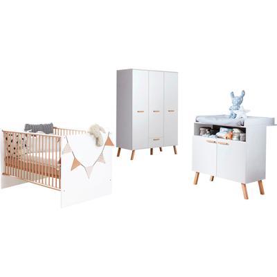 Babymöbel-Set TRENDTEAM "Mats" Schlafzimmermöbel-Sets Gr. ohne Matratze, B/H: 70 cm x 140 cm, weiß (weiß melamin, eiche sägerau) Baby Baby-Bettsets