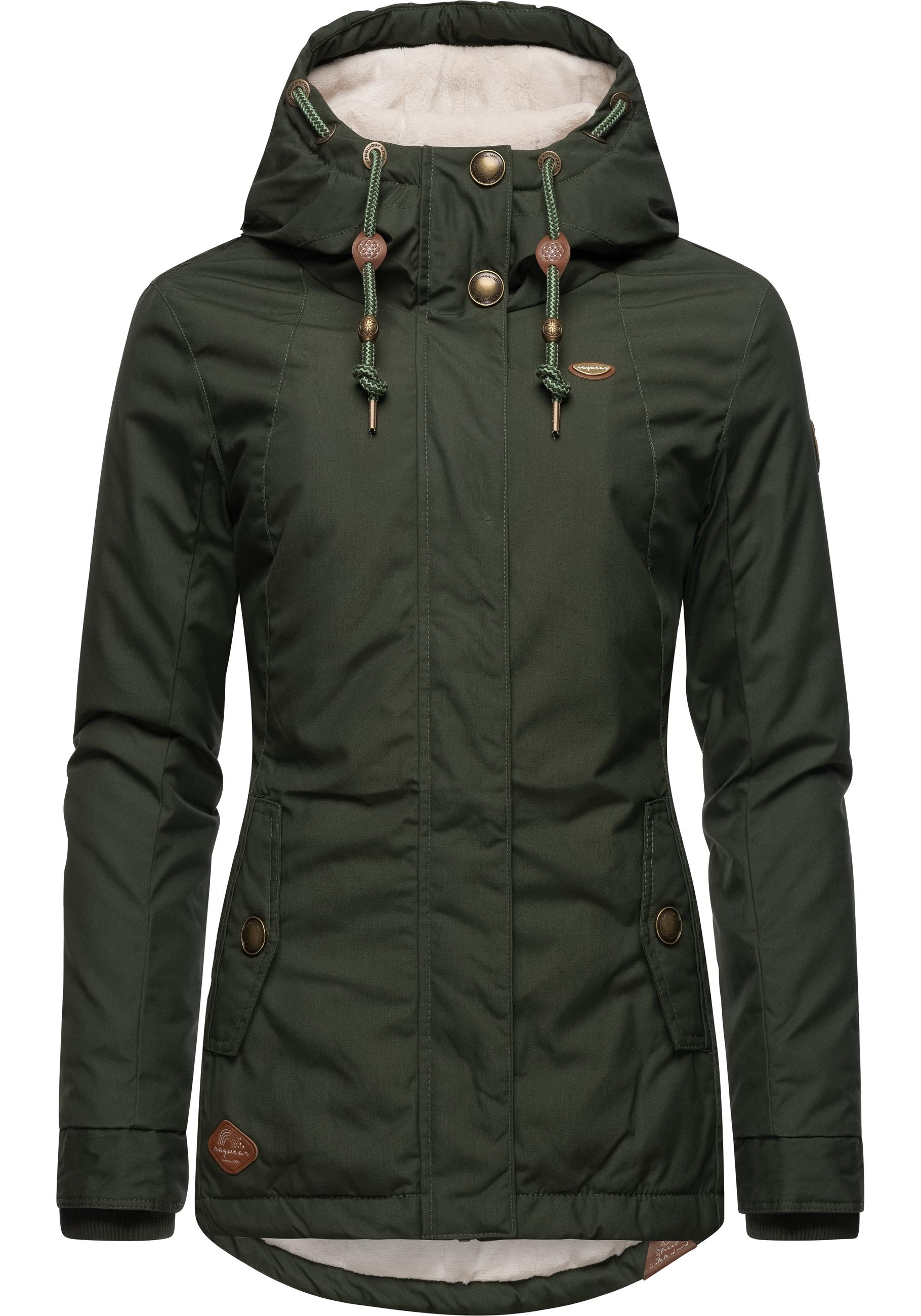 Winterjacke RAGWEAR "Monade", Damen, Gr. M (38), grün (flaschengrün), Obermaterial: 65% Polyester, 35% Baumwolle, Futter 100% Polyester, Wattierung 100% Polyester, figurbetont Po-bedeckend, verstellbar Rippstrickbündchen mit Druckknopf, Jacken,...