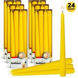 BOLSIUS 24 Tall Yellow Taper Candles -10 Inch Unscented Dinner Candle Set - Premium European Quality - Paraffin Wax with 100 % Cotton Wicks Summer Candles Smokeless Dripless Home Decor Candlesticks