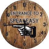 Wood Wall Clock 18 Inch Round Bar Wall Art Speakeasy Vintage Bar Entrance Sign Round Small Battery Operated