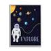 Stupell Industries Explore Outer Space Adventure Astronaut Among Planets Graphic Art Gray Framed Art Print Wall Art Design by Linda Birtel