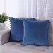 Boho Decorative Soft Velvet Throw Pillow Covers with Plush Balls Solid Cushion Case for Couch Bed Sofa Blue 20x20 inch 2 Packs