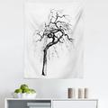 Nature Tapestry Illustration of an Autumn Tree with Dried Branches Dramatic Nature Print Fabric Wall Hanging Decor for Bedroom Living Room Dorm 5 Sizes Black White by Ambesonne