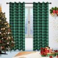 Goory 1-Piece Xmas Christmas Blackout Window Curtain Room Darkening Curtain Buffalo Checker Window Curtain Buffalo Plaid Window Drape Grommet Eyelet Ring Top Curtain Panel Green W:52 xL:72