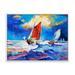 Sailships On The Ocean Waves During Evening 20 in x 12 in Framed Painting Canvas Art Print by Designart