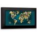 Escalante Omar 18x11 Black Modern Framed Museum Art Print Titled - Sketched World Map Blue Crop