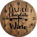 Large Wood Wall Clock 24 Inch Round I Run on chocolate and Wine Funny Girl Drinking and Sweets Lover Round Small Battery Operated Brown Wall Art