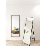 Full-Length Mirror 65 x22 Large Rectangle Bedroom Mirror Round Corner Aluminum Alloy Frame Floor Full Body Large Mirror Stand or Leaning Against Wall for Living Room or Bedroom Black