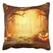 ARTJIA Halloween Pumpkin Scary Pumpkin On Table Halloween Pumpkins In Forest Pillowcase Cover Cushion 16x16 inch