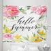 Saying Tapestry Hand Lettering Hello Summer Message Watercolor Style Blossoming Seasonal Flowers Fabric Wall Hanging Decor for Bedroom Living Room Dorm 5 Sizes Multicolor by Ambesonne