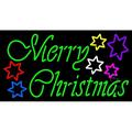 Green Merry Christmas With Multi Color Stars LED Neon Sign 20 x 37 - inches Clear Edge Cut Acrylic Backing with Dimmer - Bright and Premium built indoor LED Neon Sign for special occasion decor.