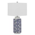 27 Inch Coastal Ceramic Table Lamp Dimmer Sea Shells Blue- Saltoro Sherpi