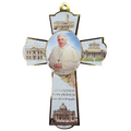 Full Color Pope Francis Wood Wall Cross with Gold Trim Christian Decor Gifts for Women and Men 6 Inch