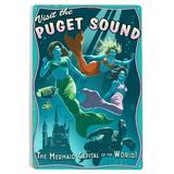 Visit the Puget Sound Mermaids Vintage Sign (12x18 Aluminum Art Indoor Outdoor Metal Sign Decor)