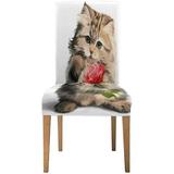 FMSHPON Watercolor Painting Kitty Gives Rose Stretch Chair Cover Protector Seat Slipcover for Dining Room Hotel Wedding Party Set of 1