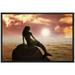 wall26 Framed Canvas Print Wall Art Mermaid on a Rock at Sunset Fantasy & Sci-Fi Ocean Illustrations Modern Art Nautical Scenic Colorful Ultra for Living Room Bedroom Office - 16 x24