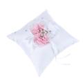 20*20cm Embellished Wedding Ring Pillow Cushion Pearl Flower Decorated Ring Bearer Pillow (White & Pink Flower)
