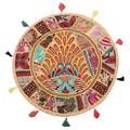 Stylo Culture Ethnic Meditation Cushion Floor Pillow Vintage Patchwork Cushion Cover Beige Big Round Floor Pillow 22 Decorative Decor Seating Tuffet Seat Pouf Cover Footstool Cotton Embroidered 1 Pc