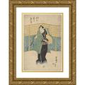 Toyokuni Utagawa 11x14 Gold Ornate Wood Frame and Double Matted Museum Art Print Titled - Actor in Green Robe with Yellow Fan (Late 18th Century - Early 19th Century)