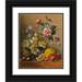 Georgius Jacobus Johannes van Os 20x24 Black Ornate Framed Double Matted Museum Art Print Titled: Still Life with a Camelia Spray Cornflowers And Grapes in a Silver Bowl with Nut