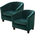 TOPCHANCES 2 Pack Velvet Tub Chair Covers with Separate Cushion Cover Stretch Armchair Slipcovers Non Slip Sofa Couch Slipcover Blue