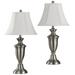 Table Lamp - Brushed Steel Finish - White Softback Silk Fabric Shade - Set of 2