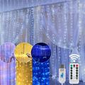 Ledander USB Remote Control Curtain Waterfall Light LED Copper Rope Curtain String Lights Remote Control LED Light Line Fairy USB Curtain Light for Party Bedroom Wedding and Decoration