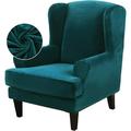 Wing Chair Slipcover Velvet Covers 2 Pieces Arm Chair Furniture Sofa SlipCovers for Living Room Bedroom (Emerald Green)