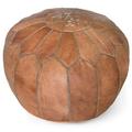 Ikram Design Stuffed Dark Tan Moroccan Leather Pouf Ottoman 20 Diameter and 13 Height