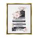 Stupell Industries Pink Roses and Toiletries Fashion Glam Bookstack Metallic Gold Framed Floating Canvas Wall Art 24x30 by Ros Ruseva