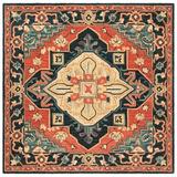 SAFAVIEH Heritage Zoie Floral Bordered Wool Area Rug Red/Navy 6 x 6 Square