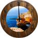 Wood Wall Clock 18 Inch Round Blue Wall Decor Coastal Wall Art for Living Room Ocean for Kitchen Round Small Battery Operated Gray