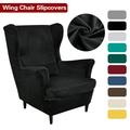 Wingback Chair Cover 2-Piece Wing Chair Covers Armchair Chair Slipcovers Spandex Sofa Cover Furniture Protector Machine Washable Removable for Living Room Bedroom Hotel(Black)