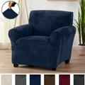 Great Bay Home Stretch Velvet-Plush Washable Chair Slipcover (Chair Dark Denim Blue)