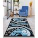 HT Design Rectangular Area Rug for Living Room 1843 Floral Black/Blue 5x7 Modern Rugs Easy to clean Pet Friendly Indoor carpet for living room