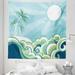 Tropical Tapestry Wavy Sea Pattern with Palm Trees Seascape Illustration Exotic Getaway Illustration Fabric Wall Hanging Decor for Bedroom Living Room Dorm 5 Sizes Multicolor by Ambesonne