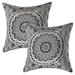Stylo Culture Indian Sofa Throw Pillow Covers 16 x 16 Printed Floral Grey White Traditional 40cm x 40cm Home Decor Cotton Mandala Ombre Square Cushion Covers | Set Of 2