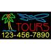 Tours with Phone Number LED Neon Sign 13 x 24 - inches Black Square Cut Acrylic Backing with Dimmer - Bright and Premium built indoor LED Neon Sign for DÃ©cor Travel agency Storefront.