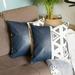 Boho Set of 2 Handcrafted Decorative Throw Pillow Cover Vegan Faux Leather Geometric 17 x 17 Navy Blue & Ivory Square for Couch Bedding