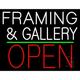 White Framing And Gallery With Open 1 LED Neon Sign 15 x 19 - inches Black Square Cut Acrylic Backing with Dimmer - Bright and Premium built indoor LED Neon Sign for art gallery and exhibition.