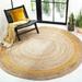 Handwoven Jute Area Rug Natural Beige Color Yellow Line Hand Braided Round Rugs for Bedroom Kitchen Living Room Farmhouse Rugs for Living-6x6 Square Feet (72x72 Inch)