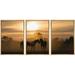 wall26 - 3 Piece Framed Canvas Wall Art - Silhoutte Horses in Love in The Netherlands at Sunset - Modern Home Art Stretched and Framed Ready to Hang - 16 x24 x3 NATURAL