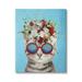Stupell Industries Cute Fun Flowery Cat Wearing Sunglasses Bold Blue Background Paintings Gallery-Wrapped Canvas Print Wall Art 30x40 by Coco de Paris